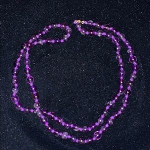 Amethyst beaded knotted necklace w/14k